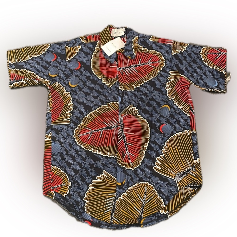 KAWESII Button Down Shirt With Leaf Print